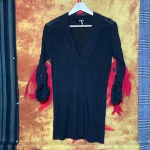 SPLENDID-women’s black long sleeve vneck henley top